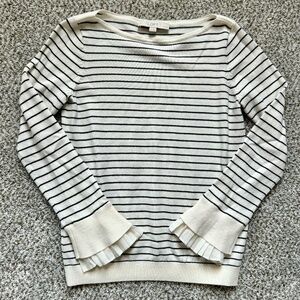 LOFT Ruffled Cuff Striped Sweater